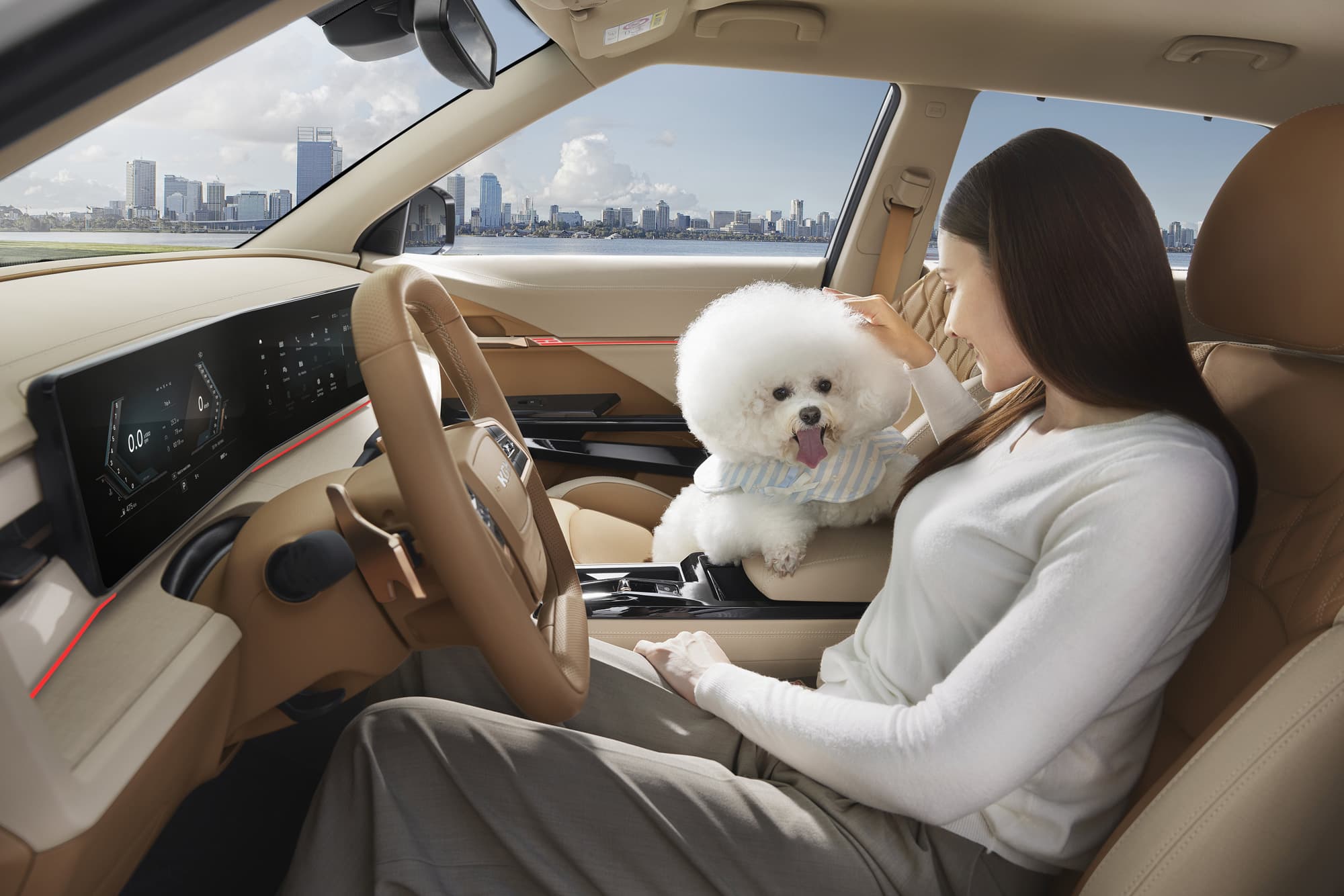 KGM Actyon woman behind the steering wheel with dog
